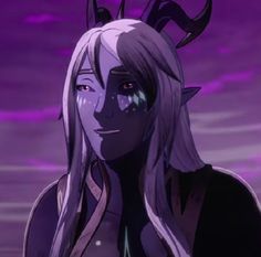 an anime character with horns on her head