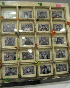 an old photo frame with many pictures on it