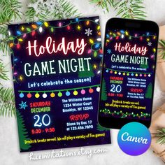 a holiday game night party with lights and presents