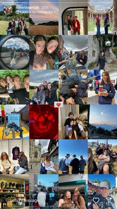 a collage of photos with people in the background