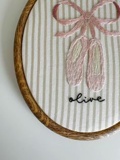 a close up of a embroidery on a wooden hoop