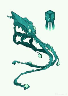 an octopus is depicted in this blue and green illustration, with the tentacles attached to it's body