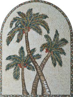 a mosaic with two palm trees on it