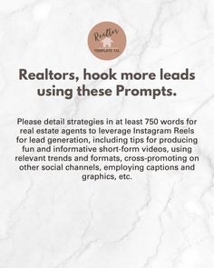 a white marble background with the words realtors, hook more leads using these proms