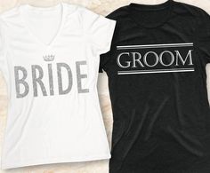 BRIDE & GROOM SHIRTS Set Pick Color, Matching Couples Shirts, Honeymoon Shirts, Bride and Groom wedd Country Fashion Summer, Matching Things, Country Summer Outfits, Black And White Wedding Theme