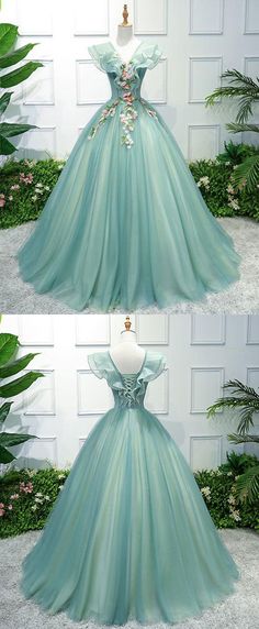 Green Ball Gown With Fitted Bodice For Prom Season, Green Evening Dress For Quinceanera And Prom Season, Green Ball Gown With Fitted Bodice For Prom, Green Ball Gown Evening Dress For Prom, Green Tulle Evening Dress For Wedding, Green Fitted Bodice Evening Dress For Quinceanera, Green Fitted Ball Gown For Debutante Ball, Green Tulle Formal Ball Gown, Green Tulle Ball Gown With Fitted Bodice