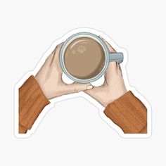 two hands holding a cup of coffee sticker