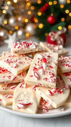 white chocolate with candy canes on a plate