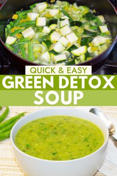 A simple green soup made with zucchini, green beans, celery, fresh herbs, and spices that’s designed for easy digestion and detox. Green Soups, Detox Vegetable Soup, Green Beans Soup, Healthy Cleanse, Lemon Green Beans, Green Soup