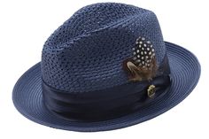 Montique Navy Solid Color Pinch Braided Fedora With Matching Satin Ribbon Hat H-34 • Braided Hat • Matching Satin Ribbon • Pinch Crown • Feather Accent • No Lining Fedora • Montique Pin • Airy Crown (perfect for a hot summer day) • Size XL is an additional $3 Shop the H34 collection. Mens Hats Fashion, Mens Hats, Hats Fashion, Mens Braids, Beautiful Hats, Cool Hats, Fedora Hat, Blue Satin, Summer Day