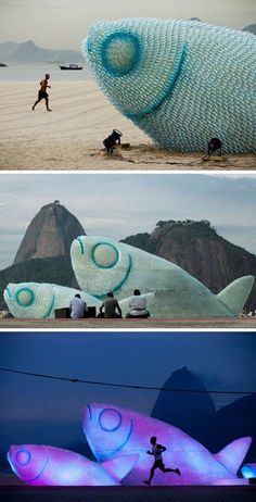 three different images of people running on the beach