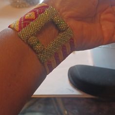 Handmade Artesian/Tribal With Green Beaded Magnetic Closure, Size 7/8, Nwot Bohemian Handwoven Rectangular Jewelry, Adjustable Multicolor Woven Cuff Bracelet, Adjustable Woven Multicolor Cuff Bracelet, Handmade Multicolor Cuff Bracelet For Festivals, Handmade Green Cuff Bracelet For Festivals, Unique Multicolor Woven Beaded Bracelets, Bohemian Adjustable Cuff Bracelet For Festive Occasions, Handmade Wearable Art Bracelets For Festivals, Multicolor Bracelets For Crafting