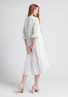 Taking The Day Hi Lo Midi Dress White Embroidered Midi-length Dress For Beach, White Cotton V-neck Midi Dress, White Floral Print V-neck Midi Dress, White V-neck Midi Dress With Broderie Anglaise, White V-neck Midi Dress With Button Closure, Cottagecore Dress, A Beautiful Day, Dream Clothes, Beautiful Day