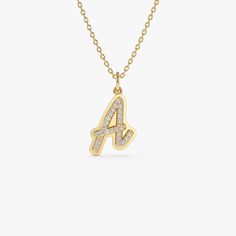 14K Solid Gold Script Font Diamond Initial Necklace, Double Layered 3D Personalized Diamond Necklace, Gold Script Initial Diamond Charm ▶  Details * Made to Order. * Gold KT: 14K Solid Gold (Always) * Custom Gold Color: Rose Gold, Yellow Gold, White Gold * Natural Diamonds * Round Diamond: 26 x 1.00 MM * Total CTW: 0.10 ctw - 0.15 (depending on the letter) * Diamond Color-Clarity: G Color SI * Height of Letter: 12 MM ▶ See more of our Personalized Jewelry here - http://etsy.me/2lRCwze ▶ See our storefront here - http://etsy.me/2lUcVnH  ▶ All store sections here * Diamond Rings - http://etsy.me/2lwKUl8 * Diamond Earrings - http://etsy.me/2lyqVBP * Diamond Necklace - http://etsy.me/2mqa6O1 * Diamond Bracelets - http://etsy.me/2mVrAB5 * Diamond Wedding Rings - https://etsy.me/3YbpVq2 * Gold W Xmas Wishlist Ideas, 3d Necklace, Diamond Necklace Gold, Sideways Initial Necklace, Script Initial, Alphabet Necklace, Diamond Initial Necklace, Rose Gold Charms, Gold Armband