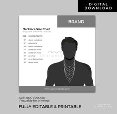 Editable Mens Necklace Size Chart Template Canva, Printable Custom Necklace Size Guide Template Card, for Jewelry Business Online Store - Etsy Philippines Card For Jewelry, Size Chart Template, Necklace Size Chart, Mens Necklaces, Necklace Length Chart, Guide Template, Chart Template, Mens Necklace, Online Shop Accessories