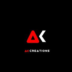 the ak creations logo is shown in red and white on a black background with an arrow