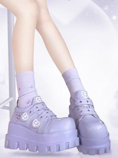 ❤︎Pan Club Cross Macaroon Subculture Platform Shoes❤︎ Shoes Front View, Pastel Platform Shoes, Outfit Ideas For Ocs, Star Y2k, Girly Y2k, Pastel Punk, Punk Shoes, Creative Shoes, Black Platform Shoes