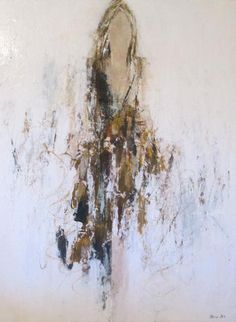 an abstract painting of a woman standing in front of a mirror