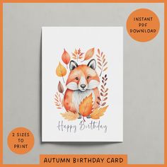 a card with an image of a fox on it and the words, happy birthday