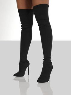 DETAILS Silk upper Over-the-knee length PU insole 3.1" heel Hight Boots, Stockings And Boots, Bota Over, Thigh High Heels, Stylish Heels, Thigh High Boots Heels, Suede Leather Shoes, Sock Boots, Knit Boots