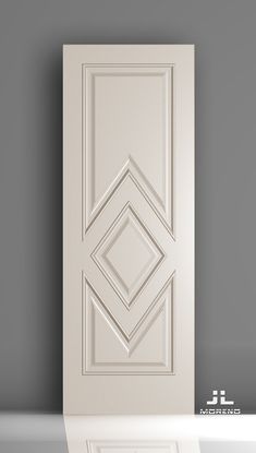 an image of a white door with diamond design on the front and side paneling