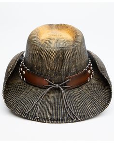 100% Bangora straw. Pinch crease front. Curved brim. Elastic sweatband. Two-tone design. Brown leather hat band with whip stitch accents and star Kids Cowboy Hats, Brown Leather Hat, Cowboy Hat Bands, Leather Cowboy Hats, Hat Bands, Straw Cowboy Hat, Western Hat, Leather Hat, Bangor