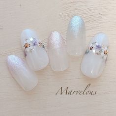 Style Nails, Floral Nails, Trendy Nails, White Nails, Nail Design, Nail Care, Pearl Earrings