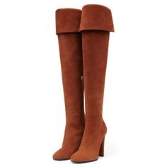 Elevate your style with these Tan Fold-over Vegan Suede Chunky Heel Over-the-Knee Boots. Made from vegan suede, they offer comfort, sophistication, and a trendy fold-over design. Handcrafted US sizing. Fits true to size. Heel Height: 4" / 100 mm approx Product measurements were taken using size 8. Please note that measurements may vary by size. Clear Heel Boots, Chunky Heel Boots, Kitten Heel Boots, Metallic Boots, Thigh High Boots Heels, Green Heels, T Strap Heels, Kitten Heel Sandals, Hot Heels