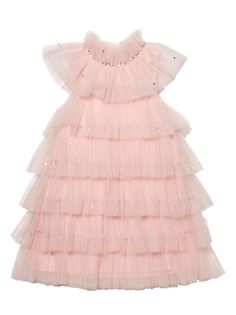 rose pink tulle inserts sequin detailing tiered skirt mock neck sleeveless keyhole detail to the rear straight hem cotton lining Tulle Ruffles, Pleated Neckline, Net Fabric, Pink Tulle, Fall Skirts, Girls Party, Skirted Swimwear, Tulle Dress