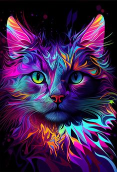 4k Wallpaper Neon Cat Wallpaper, Paint By Number For Adults, Neon Cat, Cats Art Drawing, Animal Home, Image Chat, Rainbow Cat, Cat Art Print, Colorful Animals