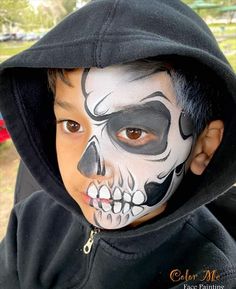 Skull Face Paint Kids, Kids Skeleton Face Paint, Venom Face Paint, Face Paint For Men, Boy Halloween Makeup, Skeleton Face Paint, Sugar Skull Face Paint, Halloween Makeup For Kids