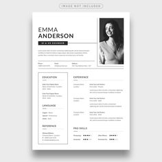 a professional resume template with an elegant black and white color scheme on the front page