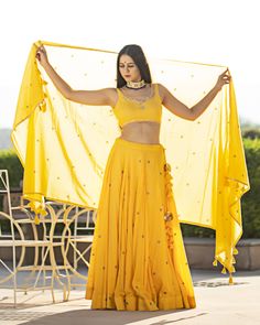 Beautiful Yellow Lehenga Set - www.riafashions.com Yellow Semi-stitched Sets For Navratri, Yellow Georgette Bollywood Sharara, Yellow Bollywood Georgette Sharara, Bollywood Style Yellow Georgette Sharara, Yellow Georgette Choli For Navratri, Yellow Bollywood Sharara Floor-length, Yellow Bollywood Style Floor-length Sharara, Yellow Dress With Dupatta For Party, Yellow Bollywood Floor-length Sharara