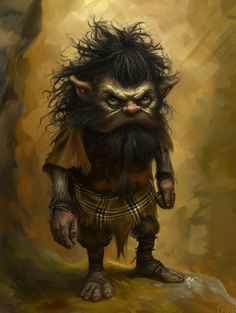 a painting of a troll with long hair