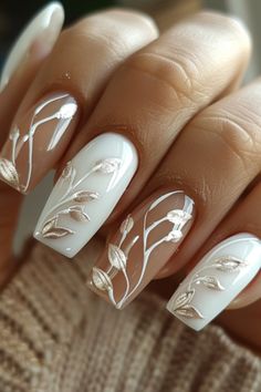 White Nail Designs 2024 Easter Nail Designs, Floral Nail Designs, Geometric Nail, White Nail Designs, Mom Wedding