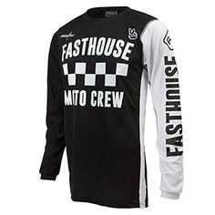 a black and white long sleeve shirt with the words fasthouse on it's sleeves