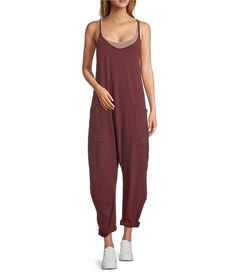 Free People FP Movement Sleeveless Scoop Neck Ankle Length Patch Pocket Hot Shot Onesie | Dillard's Aussie Outfits, Free People Onesie, Denim Short Romper, Free People Jumpsuit, Free People Romper, Sequin Rompers, Wrap Romper, Hot Shots, Free People Denim