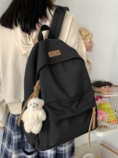 Free Returns ✓ Free Shipping✓. Waterproof,Lightweight Knot Decor Backpack With Bag Charm For Teen Girls Women College Students,Rookies & White-Collar Workers Perfect For Office,College,Work ,Business,Commute,Outdoors, Travel, Outings,Middle School, High School, School Supplies,School Backpack,School Bag,Back To School,Backpack For School, Suitable For Teen Girls Women College Students,Boys And Men, Perfect For Back To School- Women Functional Backpacks at SHEIN. Black School Bags, Knot Decor, Preppy Bags, Stylish School Bags, Campus Backpack, Back To School Backpacks, Backpack For Teens, College Backpack, College Bags