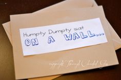 a piece of paper that says humpty dumppy sat on a wall