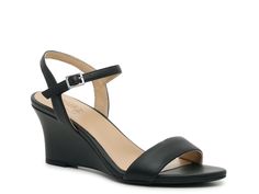 Naturalizer Bristol Wedge Sandal - Free Shipping | DSW Black Wedge Sandals For Evening, Medium Width, Chic Black Wedge Sandals With 4-inch Heel, Trendy Black Wedge Sandals With 4-inch Heel, Black Sandals With 4-inch Wedge Heel, Black Slip-on Synthetic Wedge Sandals, Wide Width Shoes, Bristol, Wedge Sandals, Wedges