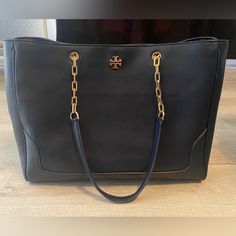 Navy Blue. With Tag And Dust Bag. In Good Condition, Minor Scratch At Back Side(Shown In 2nd Pic) Tory Burch Tote Bag, Tory Burch Navy Blue Bag, Tory Burch Bag Totes, Tory Burch Tote, Tory Burch Bags, Tory Burch Bag, Womens Tote Bags, Tory Burch, Dust Bag