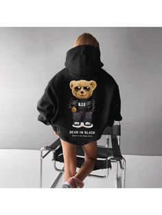 ⭐️ Sweatshirts, Oversize Teddy Bear Hoodie Oversized Long Sleeve Hoodie With Cartoon Print, Oversized Cartoon Print Hoodie Sweatshirt, Oversized Hooded Sweatshirt With Cartoon Print, Casual Black Sweater With Cartoon Print, Oversized Crew Neck Hoodie With Cartoon Print, Oversized Cartoon Print Crew Neck Hoodie, Casual Cartoon Print Winter Outerwear, Fleece Hoodie With Cartoon Print, Cartoon Print Fleece Hoodie With Long Sleeves