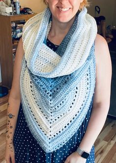 Wild Oleander Hooded scarf. Pattern by Wickedly Handmade. Adult sized. Made with Caron Jumbo ombré yarn in the color Faded Jeans Wild Oleander Hooded Scarf, Hooded Scarf Crochet, Hooded Scarf Pattern, Cowl Hood, Ombre Yarn, Scarf Crochet, Hooded Scarf, Faded Jeans, Cowl Scarf