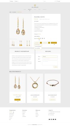 the website for jewelry store is displayed in white and yellow colors, with gold accents