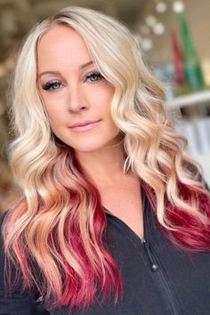 Blonde Lock with Red Underdye ❤ #lovehairstyles #hair #hairstyles #haircuts Undercolor Hair, Lightening Dark Hair, Underdye Hair, Red Hair With Blonde Highlights, Red Blonde Hair, Pink Blonde Hair, Red Brown Hair