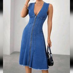 Size Medium For Fitting Stretchy Dress Stretch Sleeveless Denim Blue Dress, Sleeveless Stretch Denim Blue Dress, Stretch Denim Blue Sleeveless Dress, Denim Blue Stretch Sleeveless Dress, Sleeveless Fitted Denim Dress In Blue, Sleeveless Stretch Denim Dress, Fitted Sleeveless Dark Wash Denim Dress, Sleeveless Stretch Denim Summer Dress, Stretch Sleeveless Denim Dress For Summer