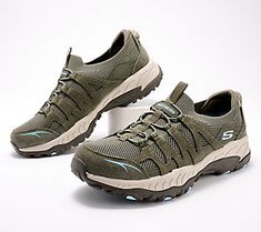 When you're ready to off-road while on foot, suit up and take the scenic route in these trail-hiking sneakers from Skechers. Exploring the great outdoors just got way more comfy with footwear designed with trekking in mind. Tread new trails or hike familiar paths (water bottle in tow!) in Stretch Fit mesh and cushioned memory-foam insoles. Plus, a suede upper keeps rugged comfort looking stylish too. From Skechers. Skechers Shoes Women, Chunky Platform Sneakers, Skechers D Lites, Navy Sneakers, Skechers Relaxed Fit, Trail Hiking, Work Sneakers, Skechers Sneakers, Hiking Sneakers