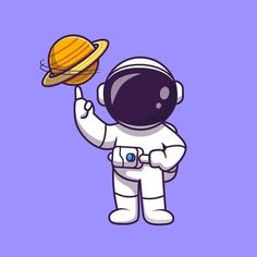 an astronaut is pointing to the planet on a purple background with space shuttle in the sky