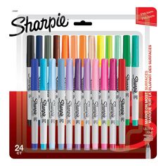 sharpie marker pens with assorted colors in each pack on the front and back