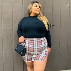 Pair Our Audrey Plaid Skirt With A Pair Of Booties And A Long Sleeve For A Perfect Fall Outfit. Model Is Wearing 2x. Materials: 95% Polyester, 5% Spandex. Sizing Chart: 1x (14/16), 2x (18/20), 3x (20/22). *Not Fashion Nova Brand Skirts Plaid, Silver Sequin Skirt, Coral Skirt, 70 Fashion, Silver Skirt, Cream Skirt, Perfect Fall Outfit, Satin Midi Skirt, 60 Fashion